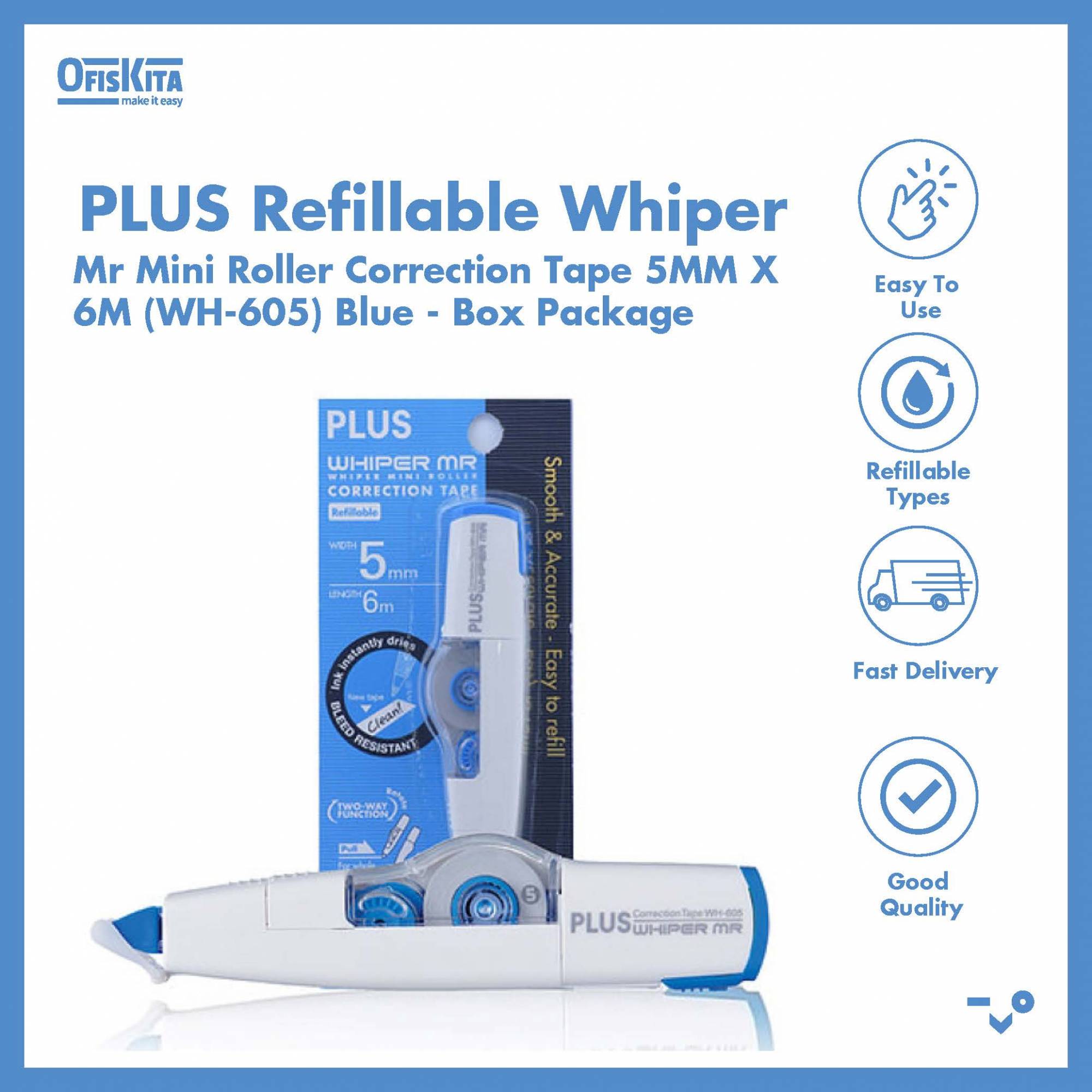 Ofiskita PLUS Refillable Whiper Mr Mini Roller Correction Tape 5MM X